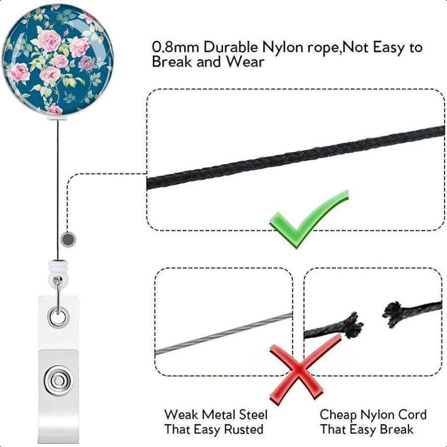 Retractable ID Badge Holder Badge Reels with Clip Name Card Holders for Office Worker Doctor Cute Flowers 3 Pack - silverfoxgoods